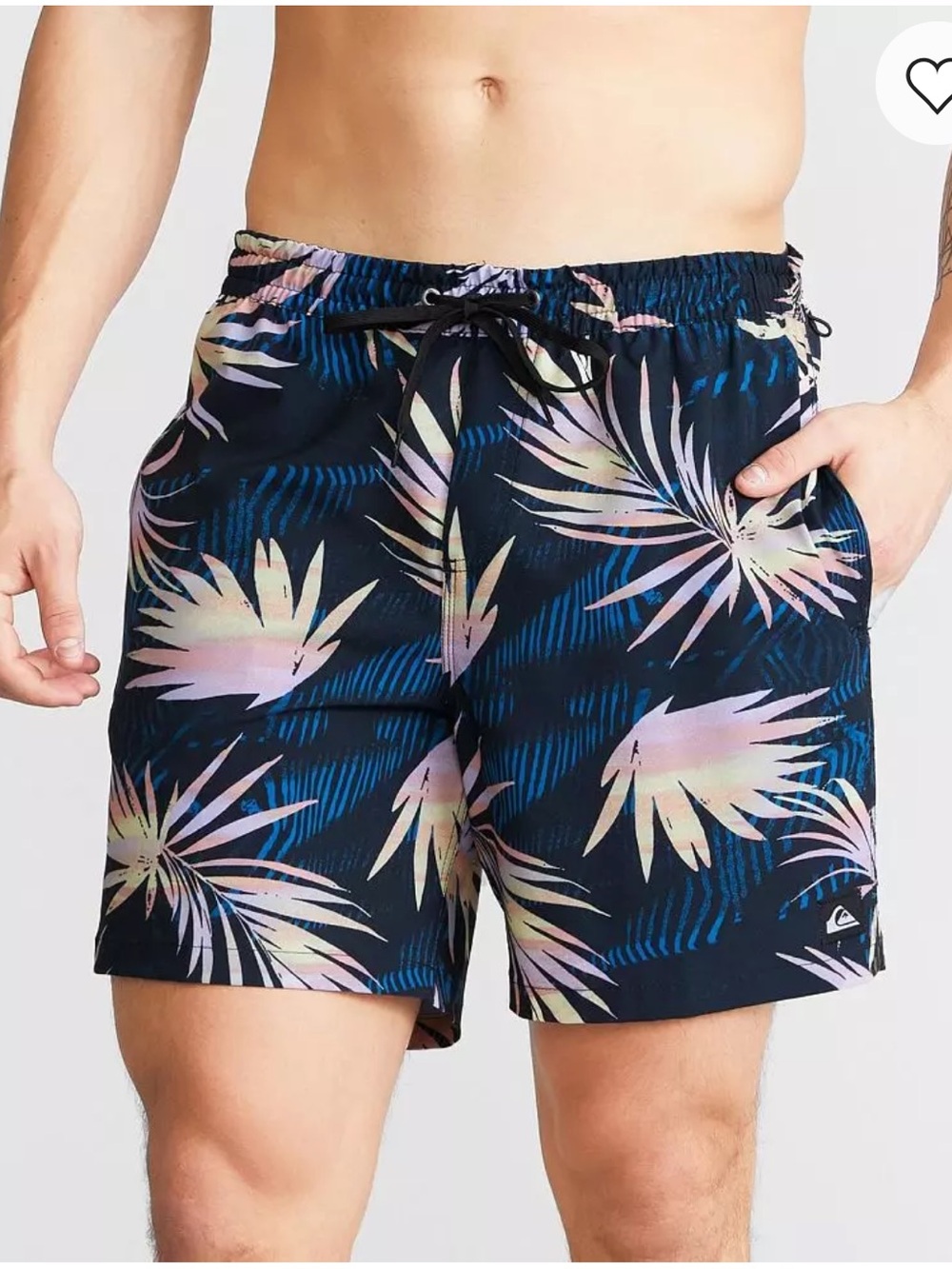 Quiksilver Navy Swim Trunks with Pastel Palm Print